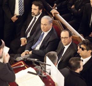 Hollande con Netanyahu en la Sinagoga