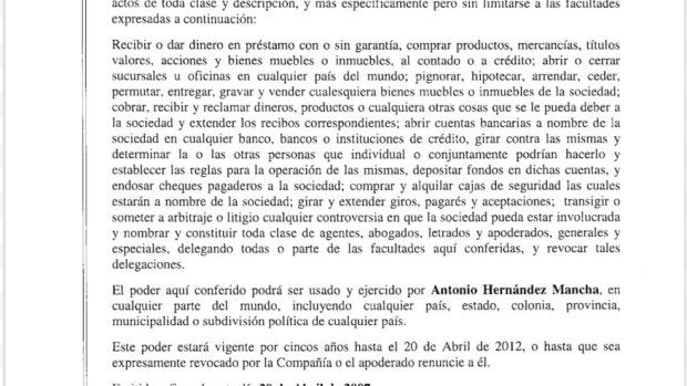 Poder notarial con el nombre y DNI de Antonio Hernández Mancha