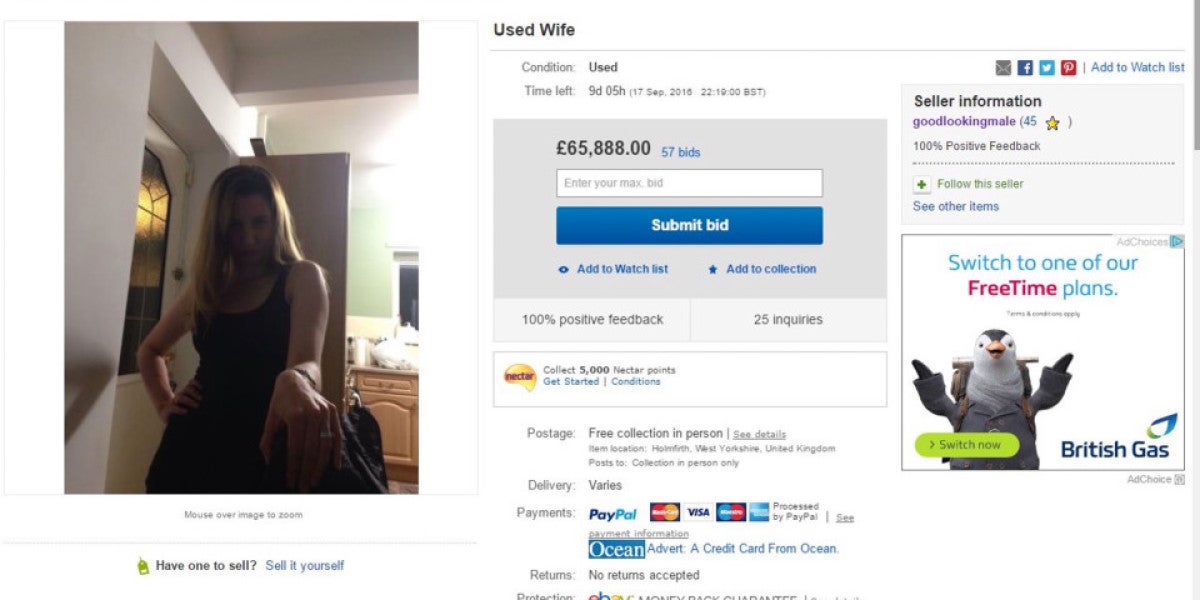 El anuncio publicado por un exmarido en ebay para vender a su "mujer usada"