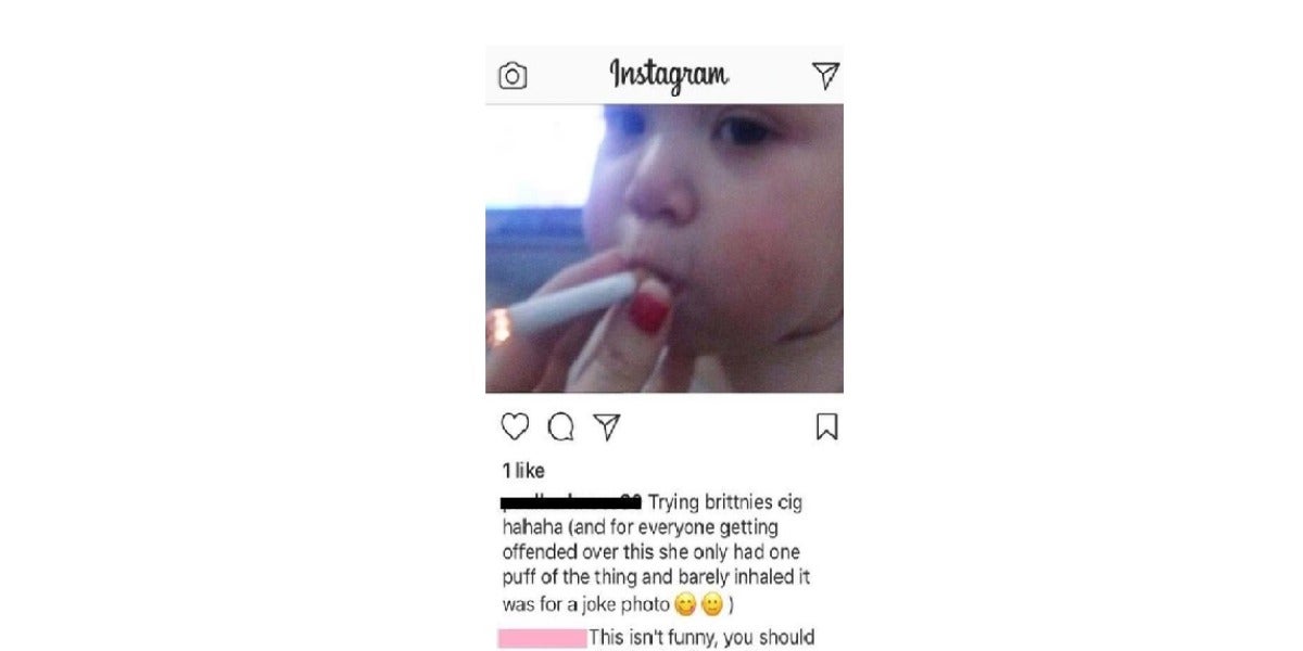 Imagen del bebé fumando
