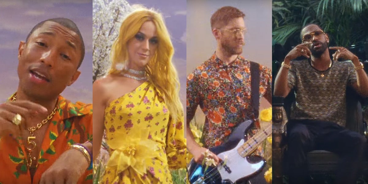 Pharrell Williams, Katy Perry, Calvin Harris y Big Sean en el vídeo de 'Feels'