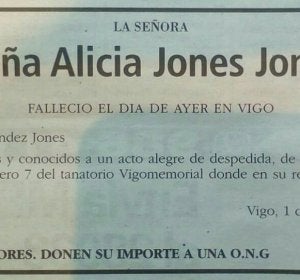 Esquela en la que se pide despedir a una vecina de Vigo con vino y tortilla Esquela en la que se pide despedir a una vecina de Vigo con vino y tortilla
