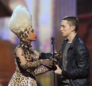 Nicki Minaj y Eminem durante la gala de los Grammy 2011 Nicki Minaj y Eminem durante la gala de los Grammy 2011