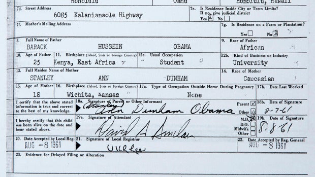 Partida de nacimiento de Obama