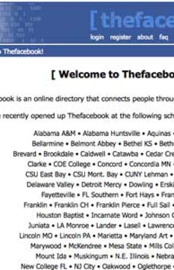 La primera página de inicio de Facebook