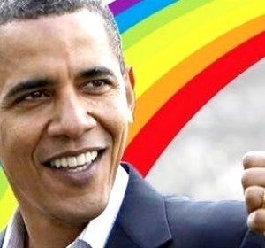 Obama sobre un arcoiris