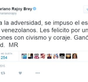 Rajoy felicita a los venezolanos por Twitter