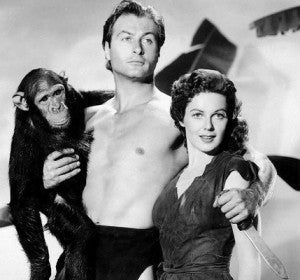 Tarzán y Jane con el chimpancé Chita.