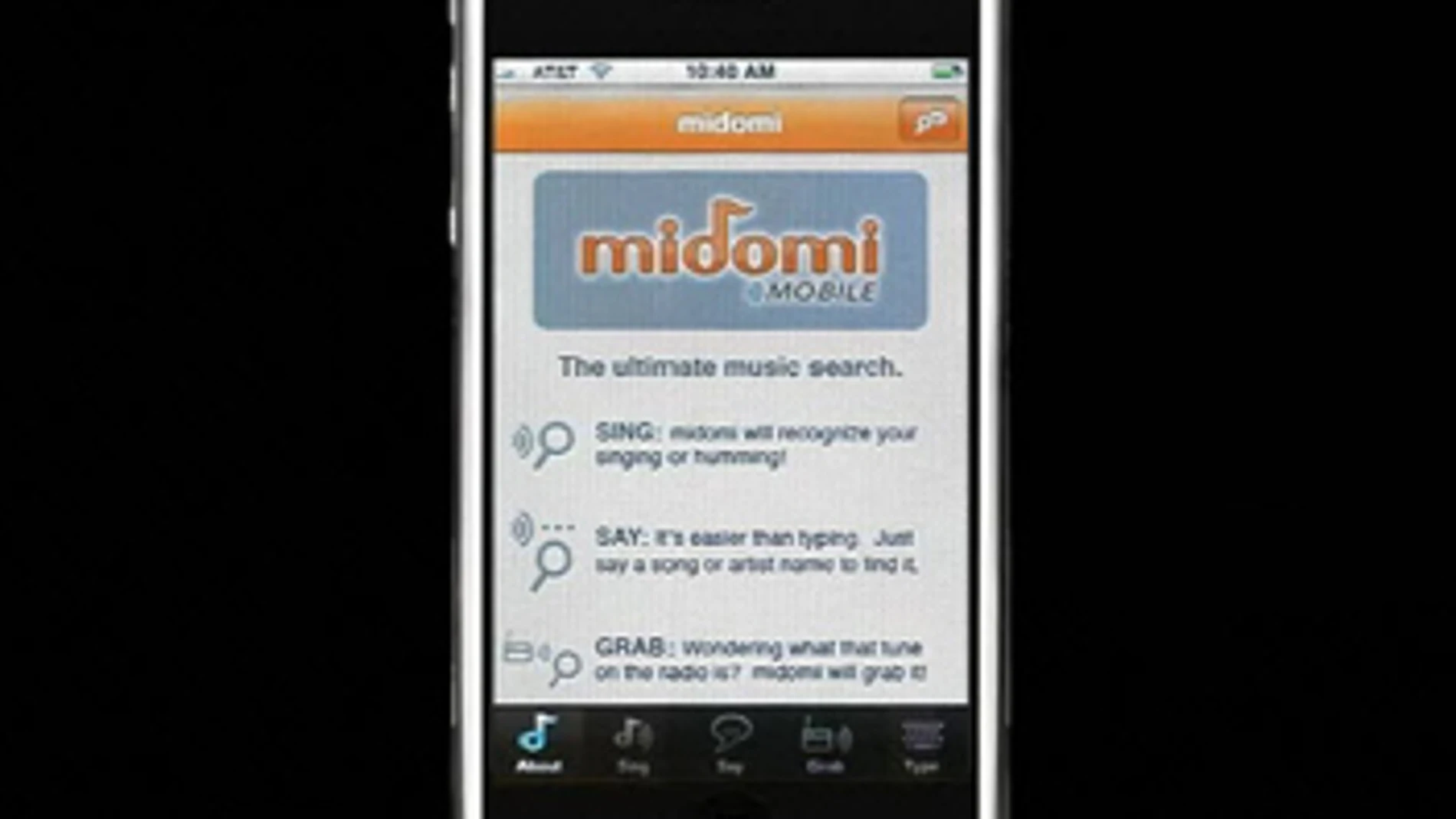 iPhone durante el proceso de reconocimiento de Midomi iPhone durante el proceso de reconocimiento de Midomi