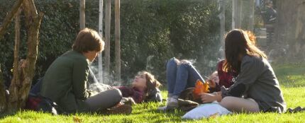 Un grupo de chicos fumando en el parque