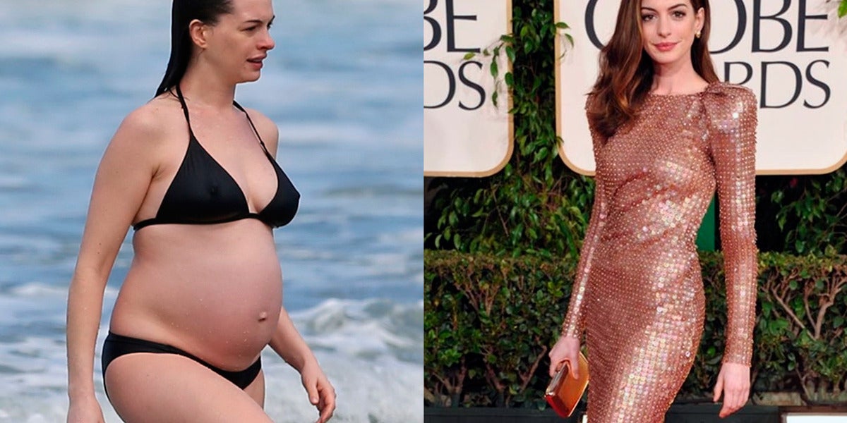 Anne Hathaway embarazada y antes de estarlo