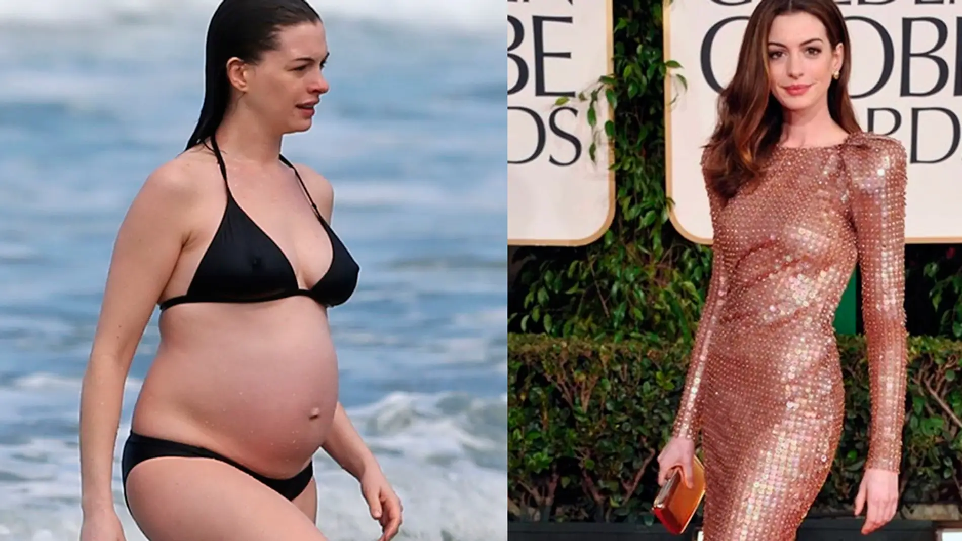 Anne Hathaway embarazada y antes de estarlo