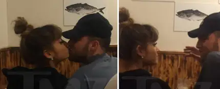 Ariana Grande besándose con Mac Miller en un restaurante Ariana Grande besándose con Mac Miller en un restaurante