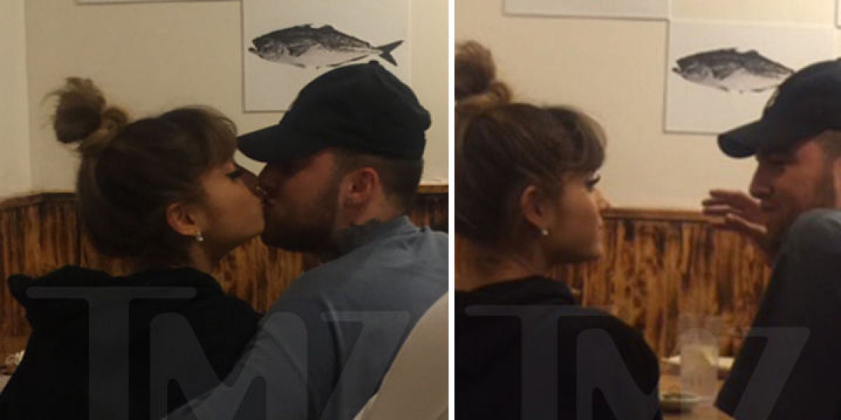Ariana Grande besándose con Mac Miller en un restaurante