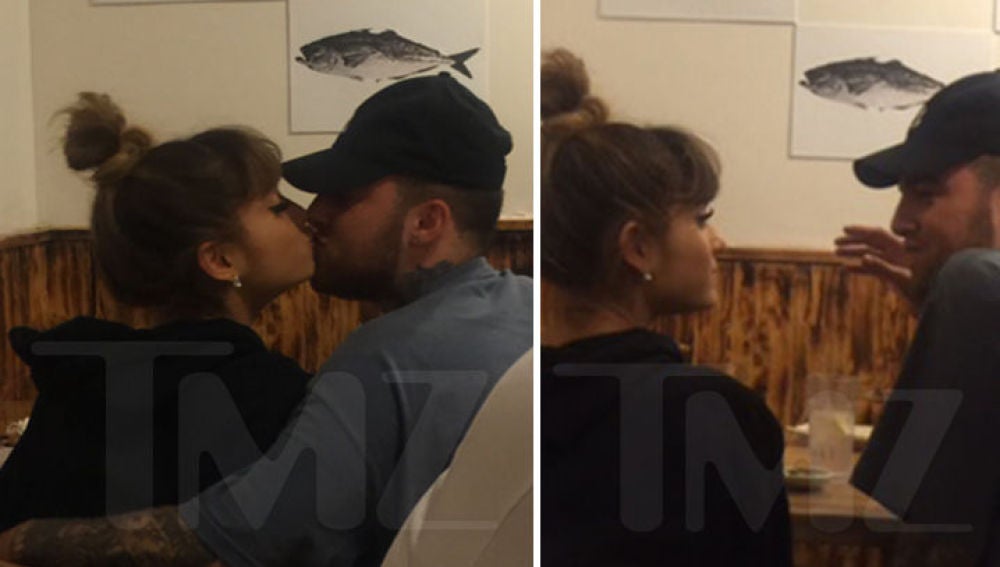 Ariana Grande besándose con Mac Miller en un restaurante