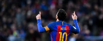 Leo Messi celebra su gol ante Las Palmas