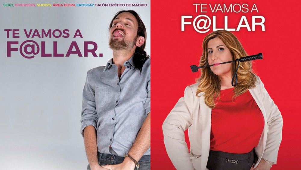 Dos actores imitan a Pablo Iglesias y Susana Díaz para anunciar el Salón Erótico de Barcelona