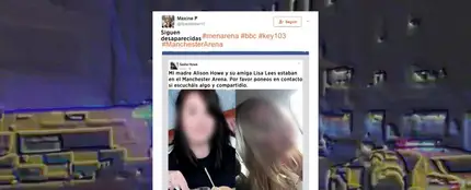 Frame 65.478094 de: Las redes se llenan de mensajes desesperados: "Mi hija estaba en el concierto de Manchester y su móvil no da señal" Frame 65.478094 de: Las redes se llenan de mensajes desesperados: "Mi hija estaba en el concierto de Manchester y su móvil no da señal"