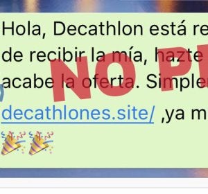 Mensaje de la estafa de Decathlon. Mensaje de la estafa de Decathlon.