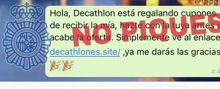 Mensaje de la estafa de Decathlon. Mensaje de la estafa de Decathlon.