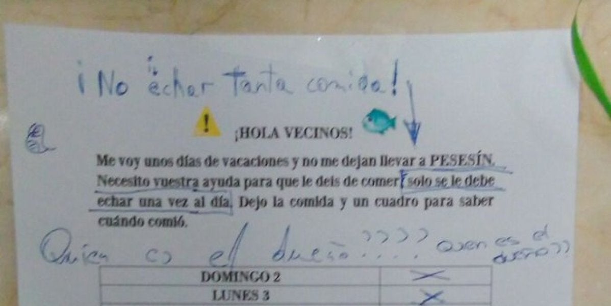 La nota que dejó el propietario junto al 'Pesesín'