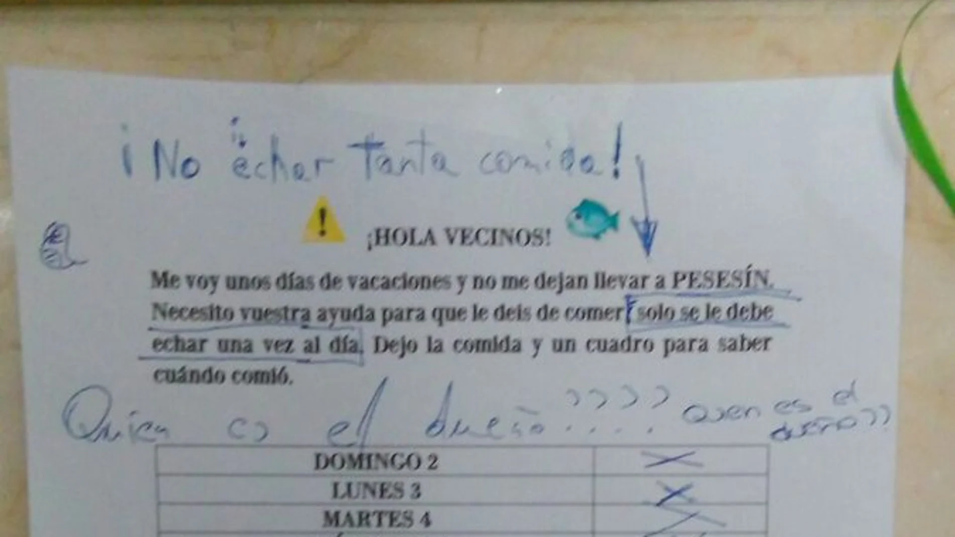 La nota que dejó el propietario junto al 'Pesesín' La nota que dejó el propietario junto al 'Pesesín'