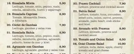 Estracto de la carta del restaurante al que acudió la bloguer Estracto de la carta del restaurante al que acudió la bloguer