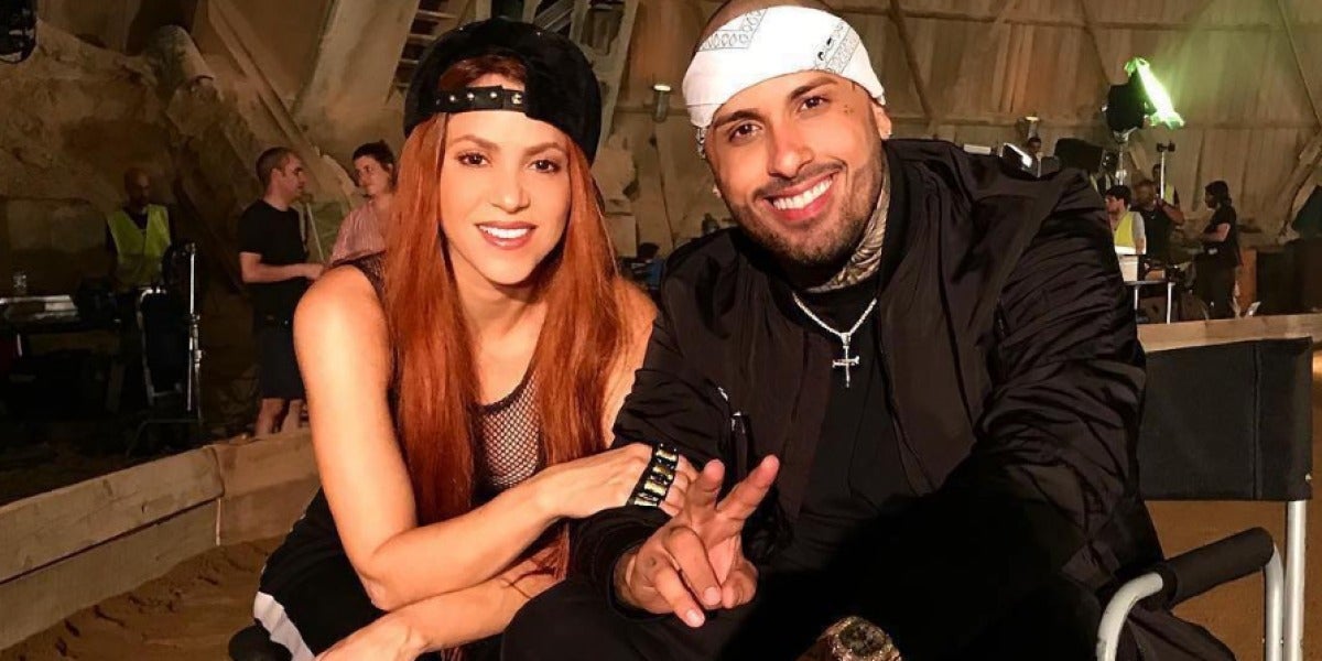 Shakira y Nicky Jam durante el rodaje del videoclip de 'Perro Fiel'