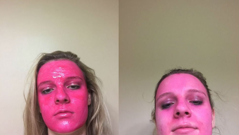 Una chica se pinta la cara de rosa, se arrepiente y amenaza con denunciar al fabricante