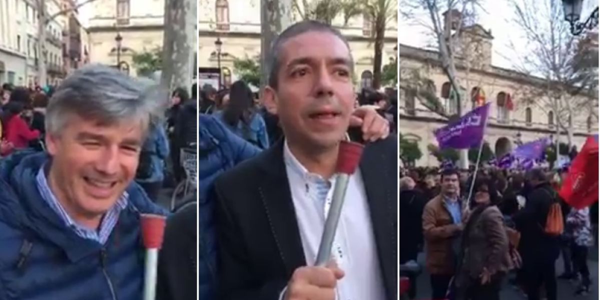 El degradante vídeo de dos hombres insultando a las mujeres en la huelga del 8M