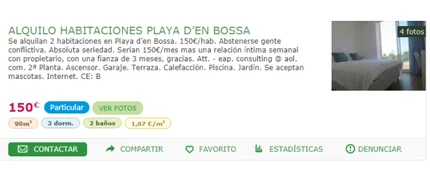 Polémico anuncio de alquiler de habitación en Ibiza Polémico anuncio de alquiler de habitación en Ibiza