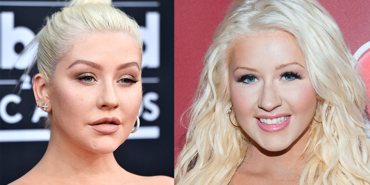 Christina Aguilera en 2018 a la izquierda, y en 2013 a la derecha