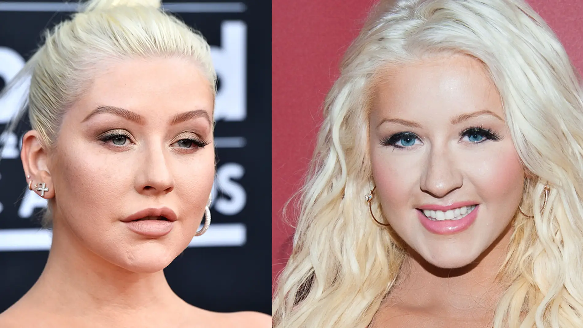 Christina Aguilera en 2018 a la izquierda, y en 2013 a la derecha title=