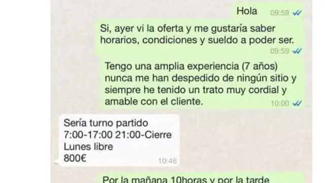 Imagen de la conversación de WhatsApp