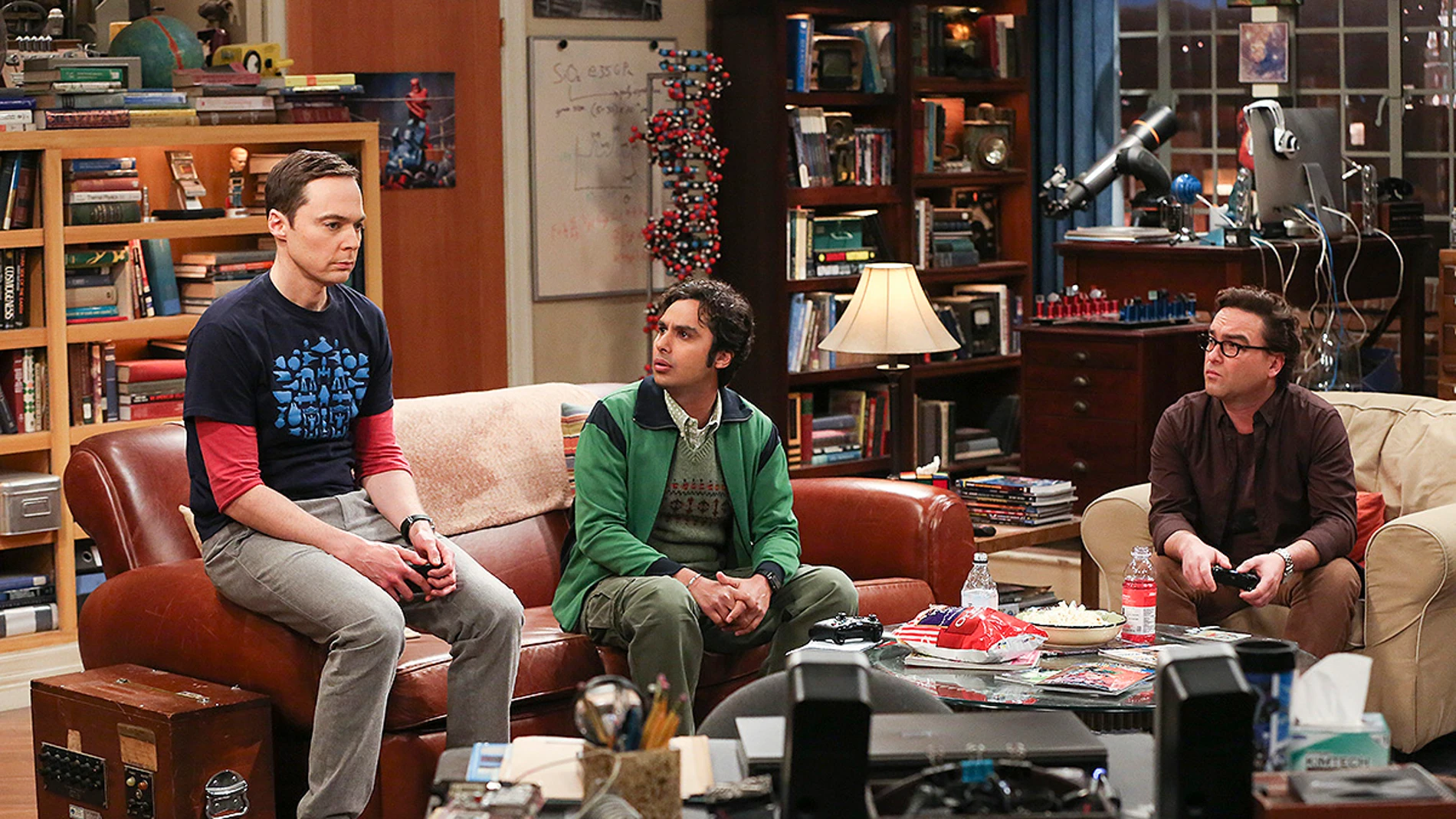 Sheldon, Raj y Leonard en 'The Big Bang Theory'