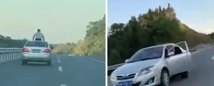Un joven saca el cuerpo por el techo del coche y choca con una barra de límite de altura Un joven saca el cuerpo por el techo del coche y choca con una barra de límite de altura