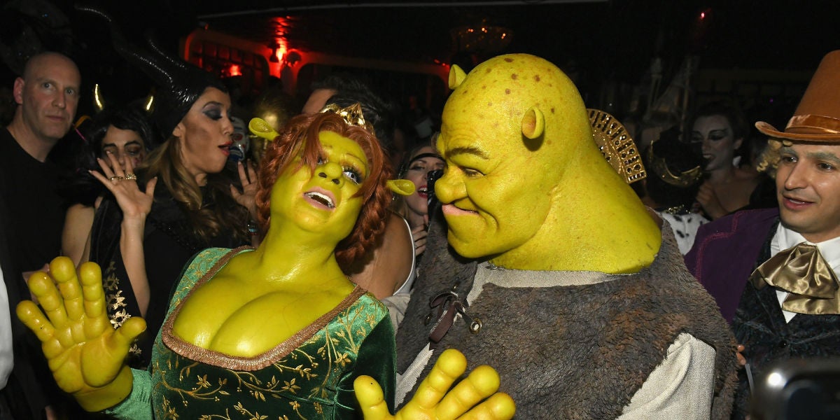 Heidi Klum y Tom Kaulitz disfrazados de Fiona y Shrek