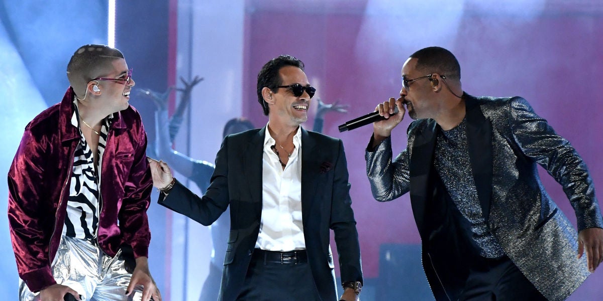 Bad Bunny, Marc Anthony y Will Smith en su actuación en los Latin Grammy