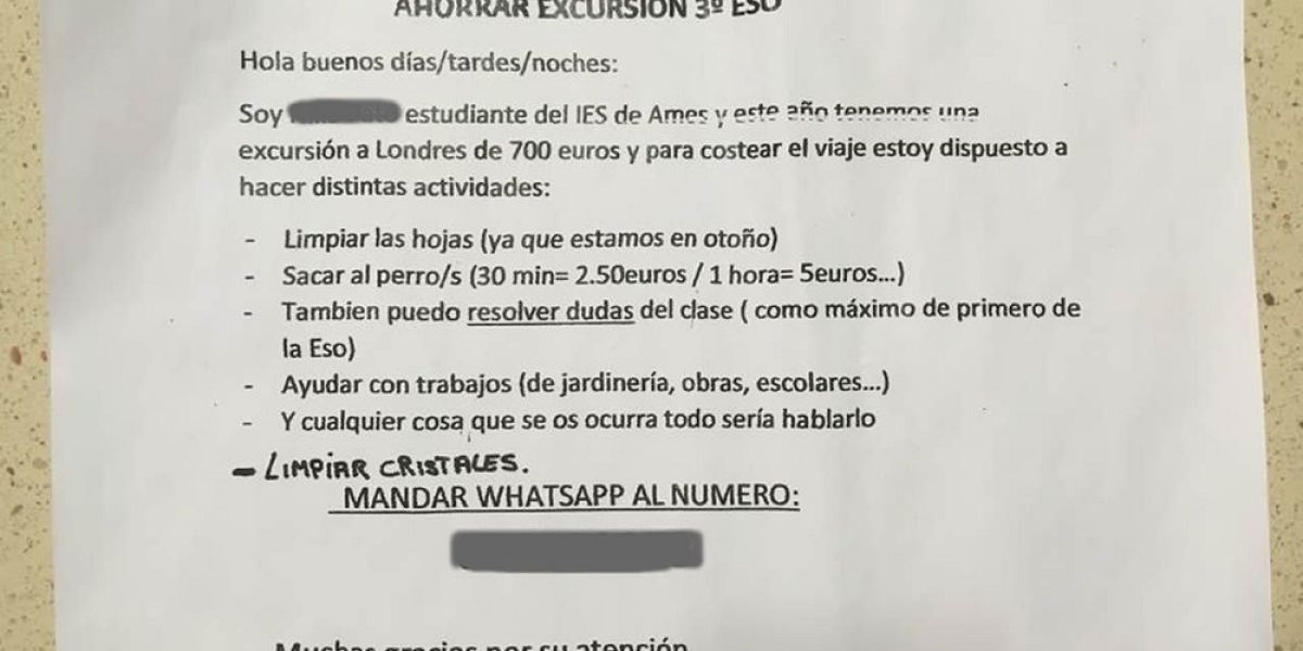 Imagen del anuncio de búsqueda de trabajo publicado por el niño