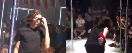 Un modelo se resbala en la pasarela e improvisa un extraño baile para disimular Un modelo se resbala en la pasarela e improvisa un extraño baile para disimular