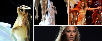 Lady Gaga, Pink, Shakira y Beyoncé durante sus actuaciones en los Grammy