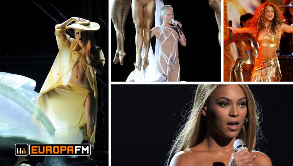 Lady Gaga, Pink, Shakira y Beyoncé durante sus actuaciones en los Grammy