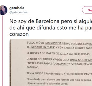 Twitter se hace eco de un anuncio para encontrar un móvil perdido en Barcelona Twitter se hace eco de un anuncio para encontrar un móvil perdido en Barcelona