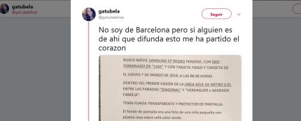 Twitter se hace eco de un anuncio para encontrar un móvil perdido en Barcelona