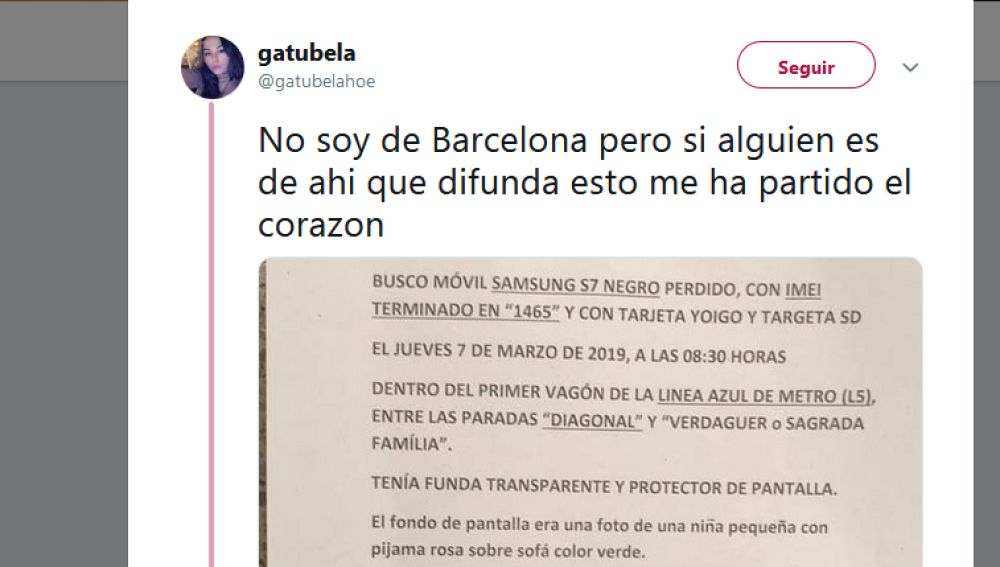 Twitter se hace eco de un anuncio para encontrar un móvil perdido en Barcelona