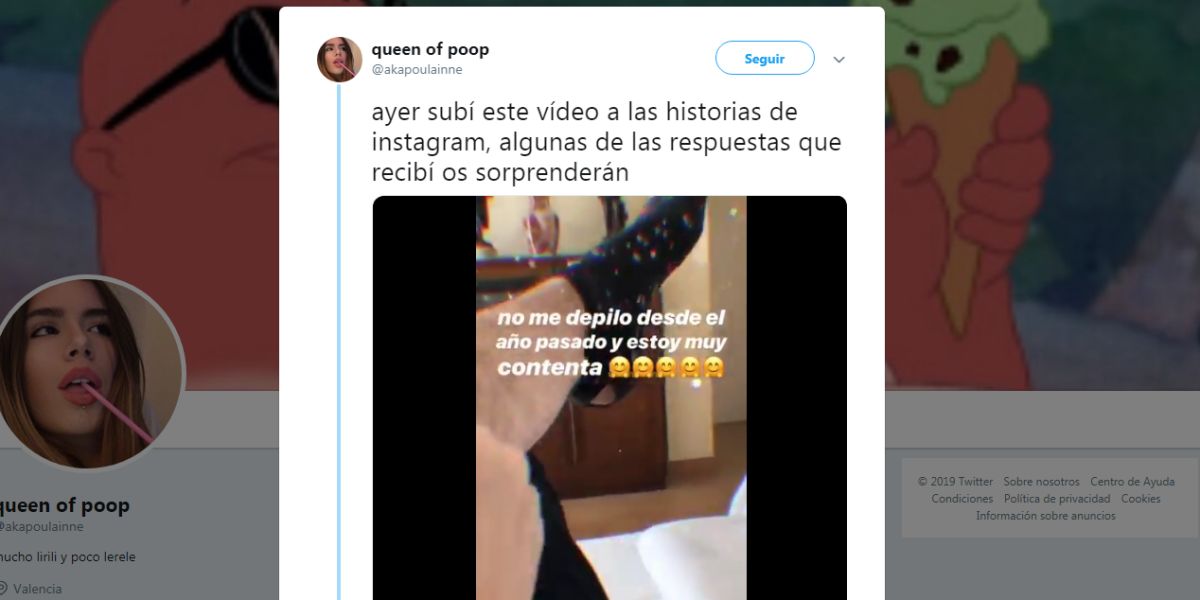 La tuitera @akapoulainne celebra que lleva un año sin depilarse