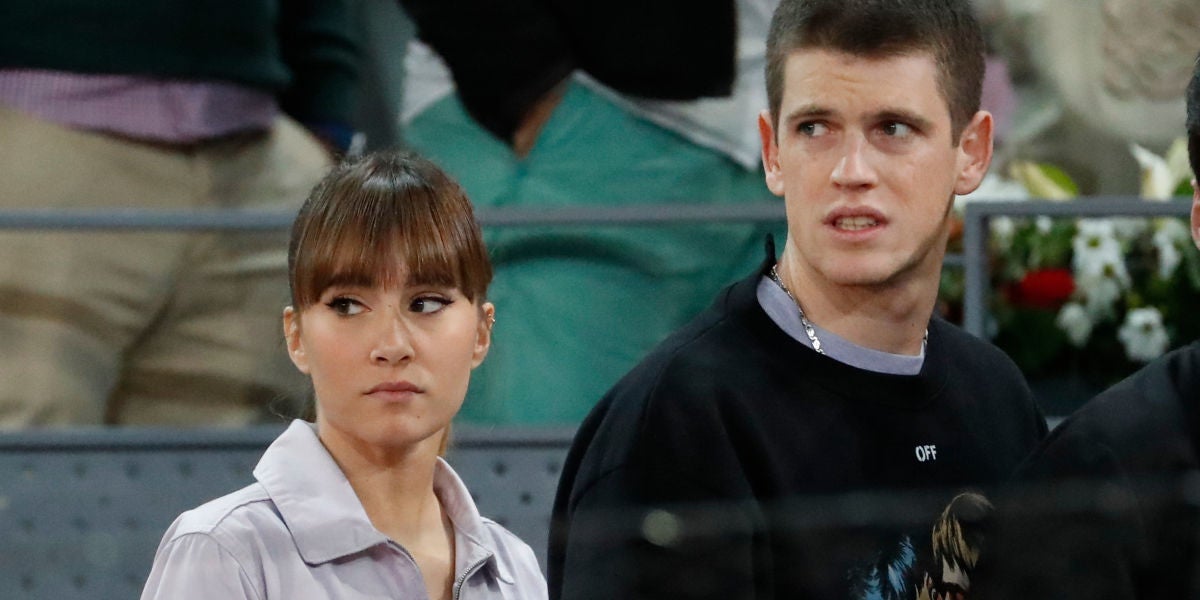 Aitana Ocaña y Miguel Bernardeau en el Mutua Madrid Open durante el partido de Rafa Nadal