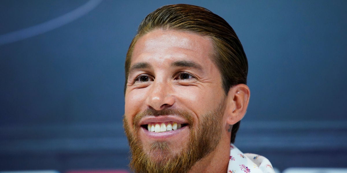 Sergio Ramos, sonriente durante su comparecencia