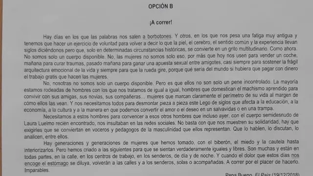 Imagen del texto de Pepa Bueno en el examen de Selectividad de Andalucía