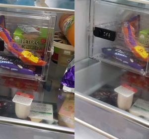 La caja fuerte instalada en la nevera La caja fuerte instalada en la nevera